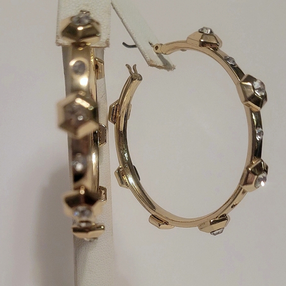 Nine West Goldtone/Rhinestone Hoop Earrings - Picture 2 of 5